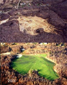 Mine Albert, Quebec, before and after reclamation. Government of Quebec